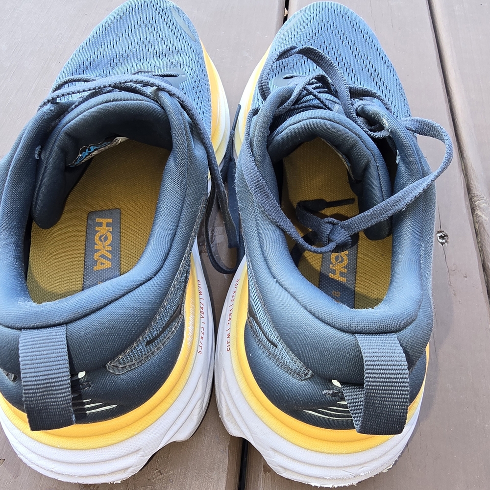 Hoka Blue and Yellow Running Shoes
